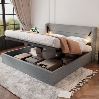 BlingBin Polsterbett Stauraumbett (1-tlg, Doppelbett mit Stimmungslicht, großer Stauraum), Holzlattenrost, 180x200 cm, Chenille