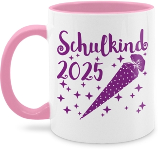 Shirtracer Tasse Schulkind 2025 - Schultüte und Sternchen - lila, Keramik, Einschulung Geschenk Tasse