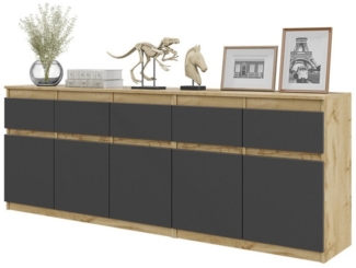 Furnica Kommode NOAH, 5 Schubladen und 5 Türen - Votan Eiche H75cm B200cm T35cm