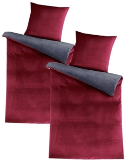 Casa Colori Bettwäsche Cashmere Touch Wendebettwäsche 135x200 cm, Fleece, 4 teilig, Anthrazit Bordeaux