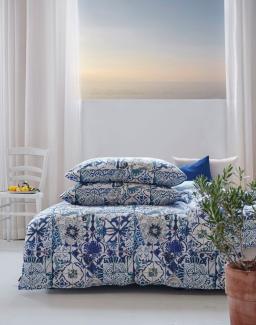 APELT Bettwäsche Azzuro, Satin (Bio-Baumwolle), Handgemalte blau-weiße Kacheln im Amalfi-Style, GOTS zertifiziert