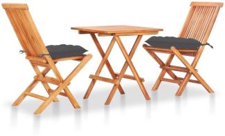 vidaXL 3-tlg. Bistro-Set mit Anthrazit Kissen Massivholz Teak 3063240