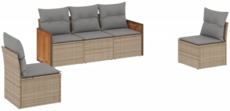 vidaXL 5-tlg. Garten-Sofagarnitur mit Kissen Beige Poly Rattan 3227529