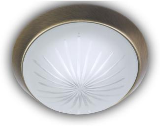 LED-Deckenleuchte rund, Schliffglas satiniert, Dekorring Altmessing, Ø 35cm