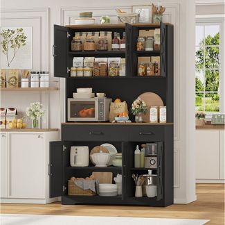 HOMECHO Küchenbuffet Weiß Küchenschrank mit Steckdosen, 6 Türen, 2 Schubladen, 180x105x38cm