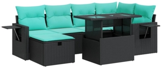 vidaXL 7-tlg. Garten-Sofagarnitur mit Kissen Grau Poly Rattan Akazie 3327857