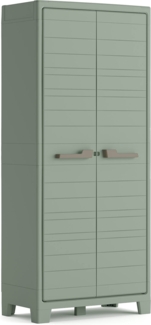 Dmora Gartenschrank Quesnel, Gartenmöbel, Mehrzweck-Gartenschrank, Container für Balkon oder Garage, Made in Italy, 80x44 h182 cm, Grau und Grün