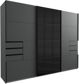 Schwebetürenschrank >Saigon< 6 Schubladen, in GRPAHIT + GLAS SCHWARZ - 270x208x64cm (BxHxT)