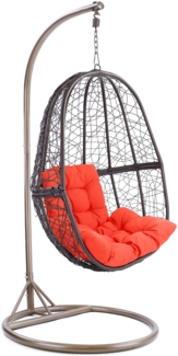 Luxus Hängesessel Fun XL Polyrattan Korb Braun Gestell Braun Kissen Orange