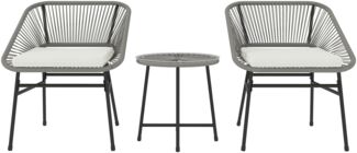 Flieks Gartenmöbel Set 3-tlg. mit 2 Stühlen, Beistelltisch & Kissen, Balkonmöbel Set für 2 Personen, wetterfeste Rattan-Lounge, Dunkelgrau