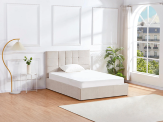 Vente-unique - Bett mit Bettkasten - 160 x 200 cm - Stoff - Beige - ELIAVA von Pascal Morabito