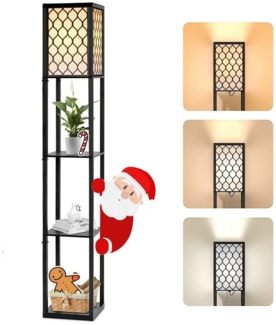 Simloveve LED Stehlampe Stehleuchte mit Regal, Farbtemperatur-regelbar, E27 LED Glühbirne, Drei Farbtemperaturen, Stehlampe aus Holz, für Wohnzimmer und Schlafzimmer, 26 x 26 x 164 cm