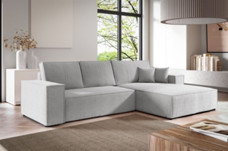 Ecksofa Schlafsofa LEVIO Stoff ARAGON Graubeige Ottomane Rechts