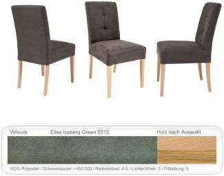 Stuhl Agnes 2 Varianten Polsterstuhl Esszimmerstuhl Massivholzstuhl Eiche natur lackiert, Elisa Iceberg Green