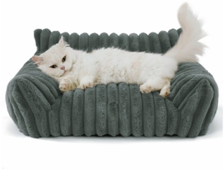 Ledander Tierbett Kuschelndes Haustierkatzen-Sofa, flauschiges Katzen-Sofa, Milchbaumwollstoff, flauschiges Haustier-Sofa-Bett, Waschbares Katzenbett,rutschfestes