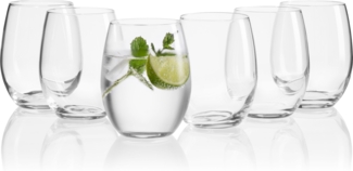 6 Trinkgläser, Wassergläser, Saftgläser, Gin Gläser Set 36 cl aus hochwertigem Kristall, geblasene Kristallgläser für Gin Tonic, Wasser, Säfte und Schorlen