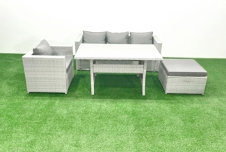 Fimous Gartenmöbel-Set aus Rattan mit Sofa Esstisch Großer Fußhocker Hellgrau gemischt