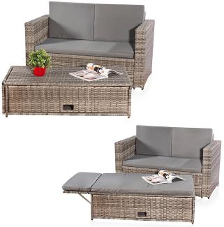 Lounge Gartenmöbel Sofa Bank Tisch klappbar Rattan Gartenset Sitzmöbel grau NEU