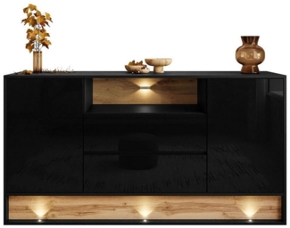 ALLHOUSE24 Kommode MILA 160 cm mit Einsatz aus Wotan Eiche Sideboard LED Beleuchtung, Breite 160 cm