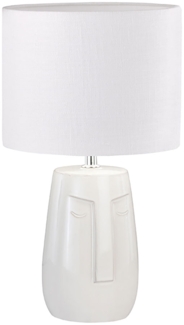 Tischleuchte, Keramik, beige, Stoffschirm, weiß, E14, H 39cm