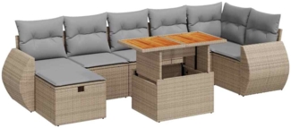 vidaXL 5-tlg. Garten-Sofagarnitur mit Kissen Beige Poly Rattan Akazie 3328067