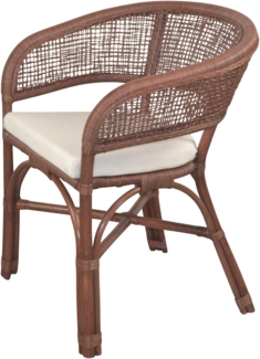 Schöner Rattansessel, Rattanstuhl handgeflochten, braun, inklusive Sitzkissen
