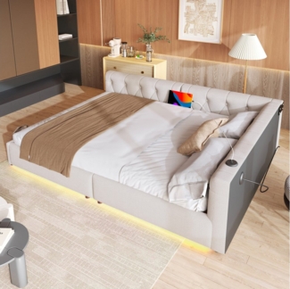 STILVORA Schlafsofa 140x200 mit LED-Licht,Tagesbett Daybett mit USB&TYPE-C,Leinen,Beige