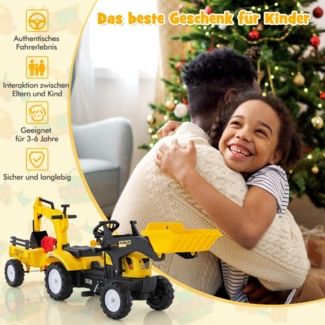 3-in-1-Aufsitzbagger für Kinder Bulldozer mit 6 Rädern 178 x 42 x 60 cm Gelb