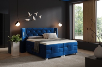 Boxspringbett Elektrisch Bett STEVE 200x200cm in Stoff Fresh Blau