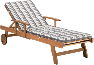 Gartenliege 'JAVA' rollbar, Akazienholz hellbraun / Auflage dunkelblau-beige