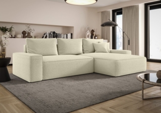 Ecksofa Schlafsofa Sofa WALKEN Stoff Quelle Creme Ottomane Rechts
