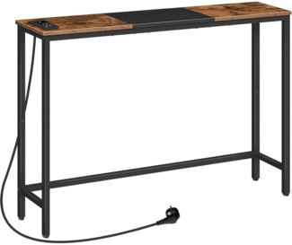 HOOBRO Schmaler Konsolentisch mit Ladestation USB-Anschlüssen Vintagebraun