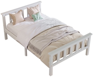 Ulife Massivholzbett Weißes Massivholzbett, Einzelbett mit Lattenrost & Kopfteil 90 x 200cm (Packung, 1 Bett), Bettrahmen mit glatter weißer Oberfläche,Aus Kiefer & MDF