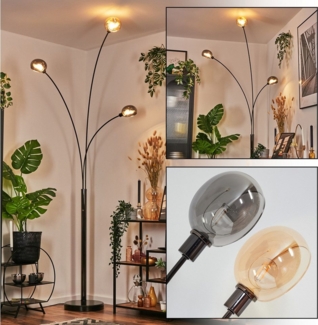 hofstein Stehlampe Stehlampe aus Metall in Schwarz/Chrom/Bernstein/Rauch im Retro-Design, verstellbare Stehleuchte mit Marmorfuß und Schalter am Gehäuse, E14