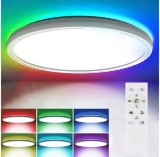 oyajia LED Deckenleuchte Deckenleuchte Dimmbar mit Fernbedienung, 30W 2400LM RGB Deckenlampe, RGB Farbwechsel Backlicht, LED fest integriert, Warmweiß, Naturweiß, Kaltweiß,RGB, Runde Lampe Decke für Kinderzimmer Wohnzimmer