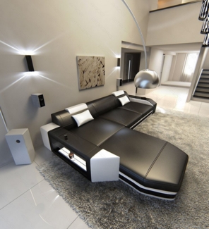 Sofa Dreams Ecksofa Ledersofa Prato L Form Mini, Designersofa, Sofa mit Licht und USB