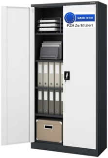 Aktenschrank abschließbar KADO - 5 Ebenen verstellbar, Flügeltüren | Metallschrank Werkstatt Mehrzweckschrank Büroschrank aus Stahl Werkzeugschrank, 195x90x40cm Anthrazit-Weiß
