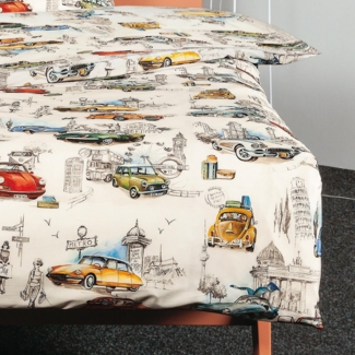 Janine Mako Satin Bettwäsche Modern Art 42090-09 Oldtimer 135x200