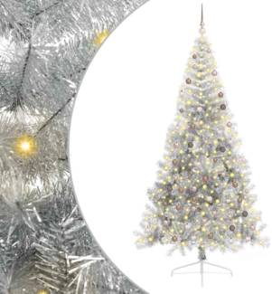 vidaXL Künstlicher vorbeleuchteter Weihnachtsbaum Silber 240 cm PET 3397230
