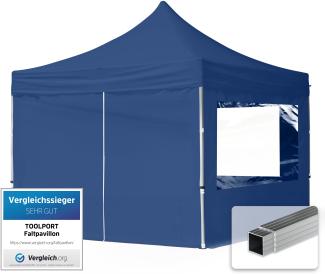 3x3 m Faltpavillon, ECONOMY Alu 32mm, Seitenteile mit Panoramafenster, blau