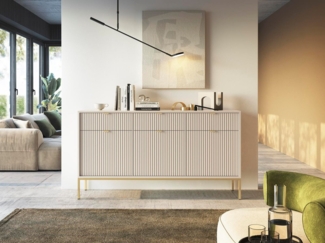 Compleo Kommode NANCY, Breite 154 cm, Dreitürige Sideboard, goldene Griffe, mit 3 Schubladen