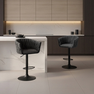 HOME DELUXE Barhocker höhenverstellbar gewebt SAMIR - 4er Set Dunkelgrau