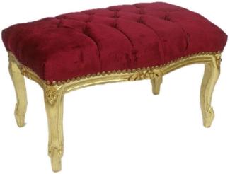 Casa Padrino Barock Fußhocker Bordeauxrot / Gold 60 x 40 x H. 35 cm - Handgefertigter Barock Hocker mit Glitzersteinen - Barockstil Möbel