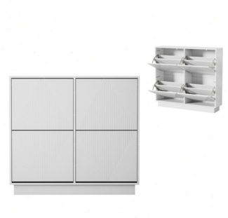 UEV Schuhschrank mit 4 Klappen Schuhregal Schuhkommode schmal (Schuhkommode,Anti-Kipp-Vorrichtung für Eingangsbereich, Modern Schuhaufbewahrung mit Oberplatte Platzsparend) Verstellbare Trennwände für Verschiedene Schuhtypen