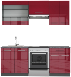 Küchenzeile Fame-Line Bordeaux Hochglanz/Anthrazit 200 cm ohne Arbeitsplatte Vicco