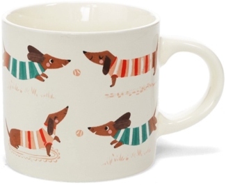 Rex London Becher Sausage Dog - Dackel Kaffeebecher, Keramik, ca. 13 x 8,9 x 8,5 cm, für 350 ml