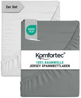 Komfortec Spannbettlaken Jersey Mehrfarbig, 100% Baumwolle, Gummizug: Rundum, (2 Stück), OEKO-TEX® Standard 100 Zertifisiert, für Matratzen bis 25 cm Höhe