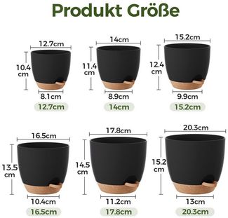 Bamworld Blumentopf 6er-Set Zimmerpflanzen-Topfregal mit Bewässerung, mit Abflussloch (6 St), Kunststoff, Schwarz