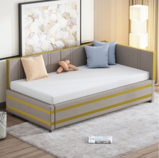 Flieks Daybett, Polsterbett Sofabett Kinderbett 90x200 cm mit goldenes Streifendesign