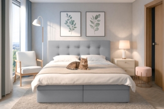 AX LIVING Boxspringbett Grau mit Bettkasten Belinai Bett 180x200 cm